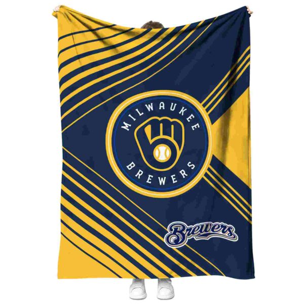 milwaukee brewers diagonal stripes navy blue blanket best selling