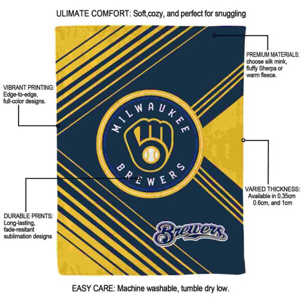 milwaukee brewers diagonal stripes navy blue blanket new arrival