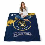 milwaukee brewers grunge texture navy blue blanket high quality