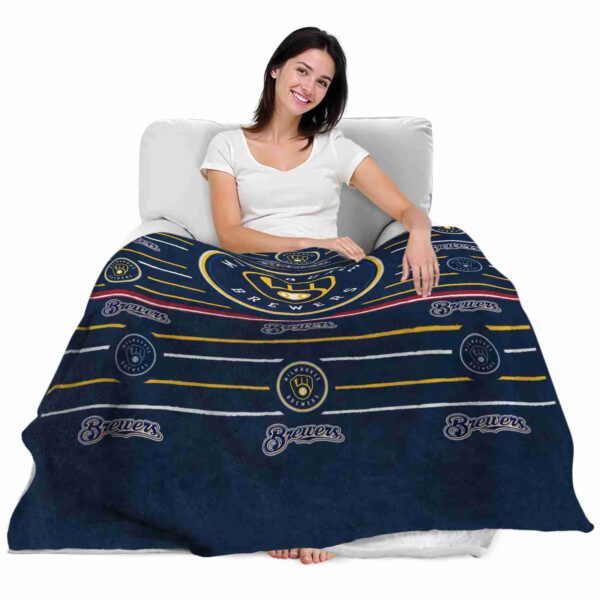 milwaukee brewers striped pattern navy blue blanket latest model