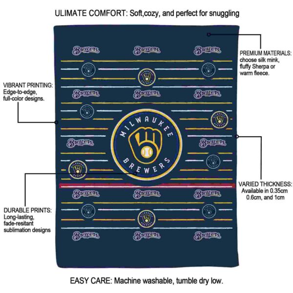 milwaukee brewers striped pattern navy blue blanket new arrival