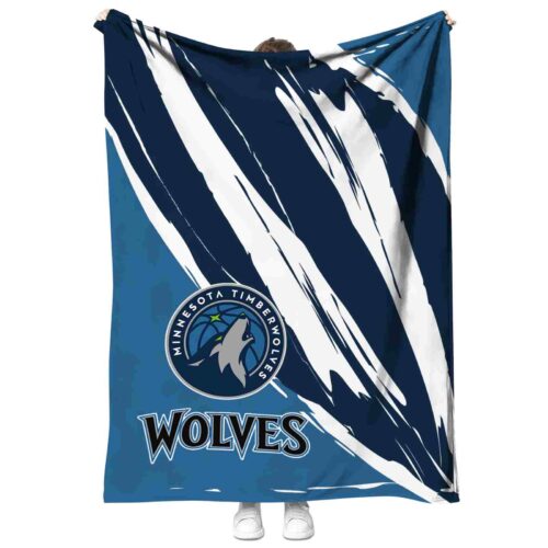 minnesota timberwolves brushstrokes midnight blue white blanket best selling