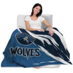 minnesota timberwolves brushstrokes midnight blue white blanket best selling