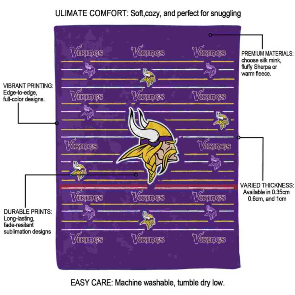 minnesota vikings striped pattern purple blanket new arrival