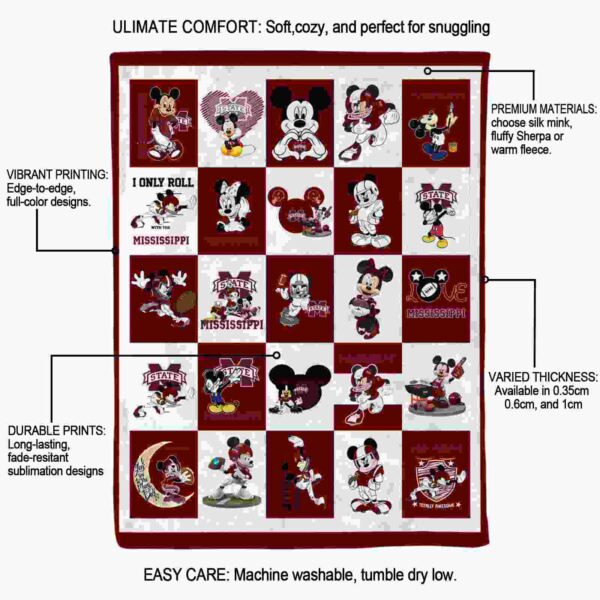 mississippi state bulldogs mickey minnie maroon white blanket new arrival