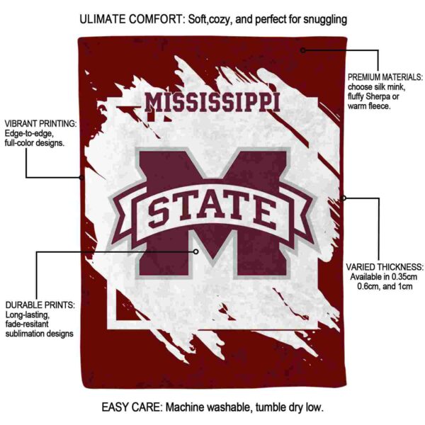 mississippi state bulldogs splatter effect maroon blanket new arrival