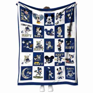 navy midshipmen mickey minnie blue white blanket best selling