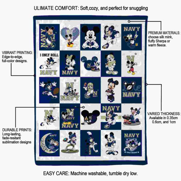 navy midshipmen mickey minnie blue white blanket new arrival