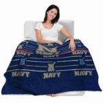 navy midshipmen striped pattern blue blanket best selling