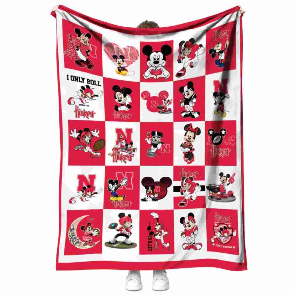 nebraska cornhuskers mickey minnie red white blanket best selling