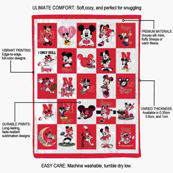 nebraska cornhuskers mickey minnie red white blanket new arrival