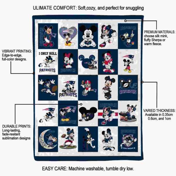 new england patriots mickey minnie blue white blanket new arrival