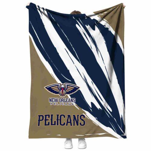 new orleans pelicans brushstrokes navy white blanket best selling