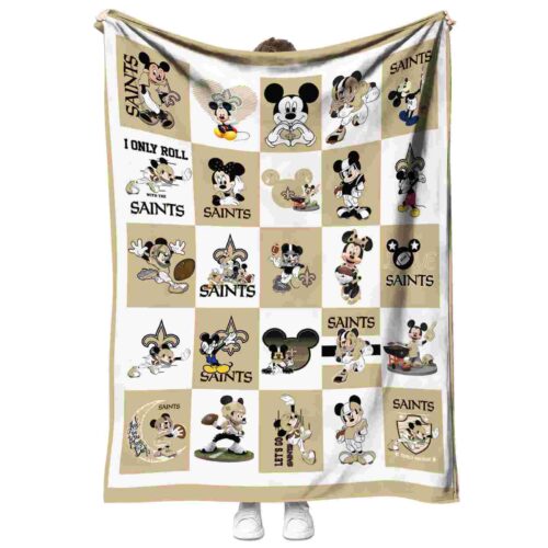 new orleans saints mickey minnie gold white blanket best selling
