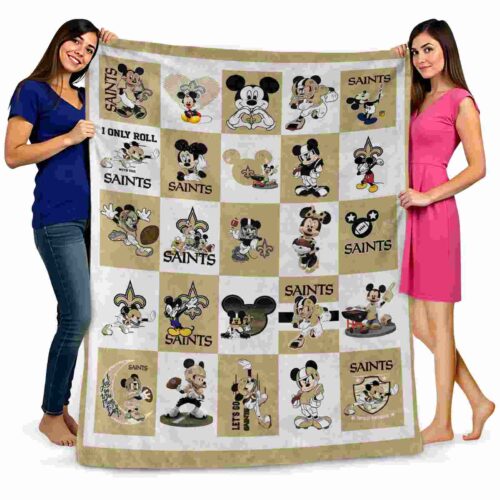 new orleans saints mickey minnie gold white blanket fashion forward