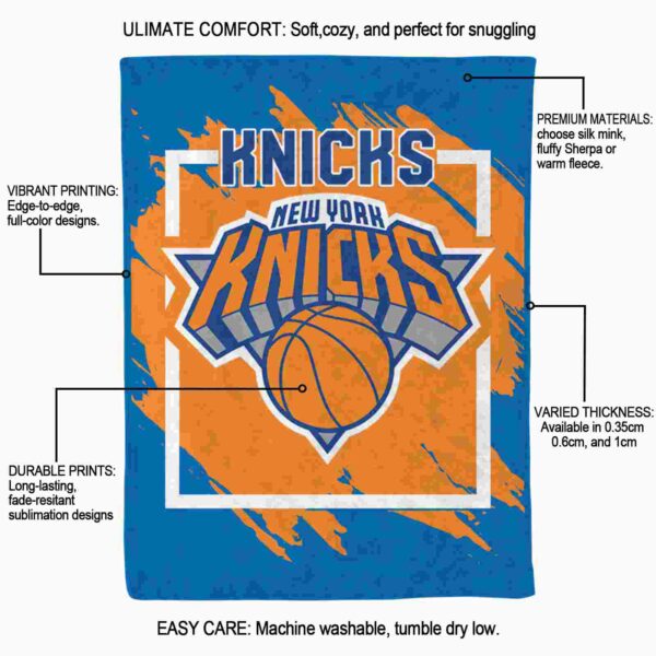 new york knicks splatter effect blue blanket new arrival