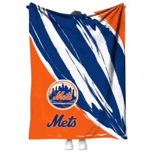 new york mets brushstrokes blue white blanket best selling