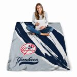 new york yankees brushstrokes navy white blanket high quality