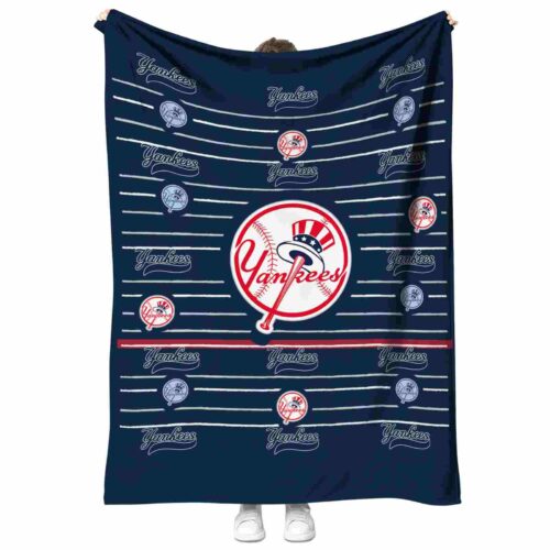 new york yankees striped pattern navy blanket best selling