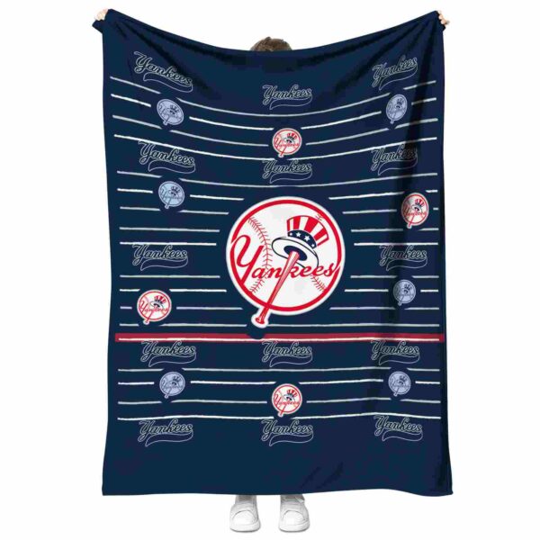 new york yankees striped pattern navy blanket best selling