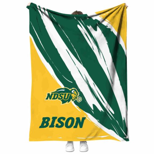 north dakota state bison brushstrokes green white blanket best selling