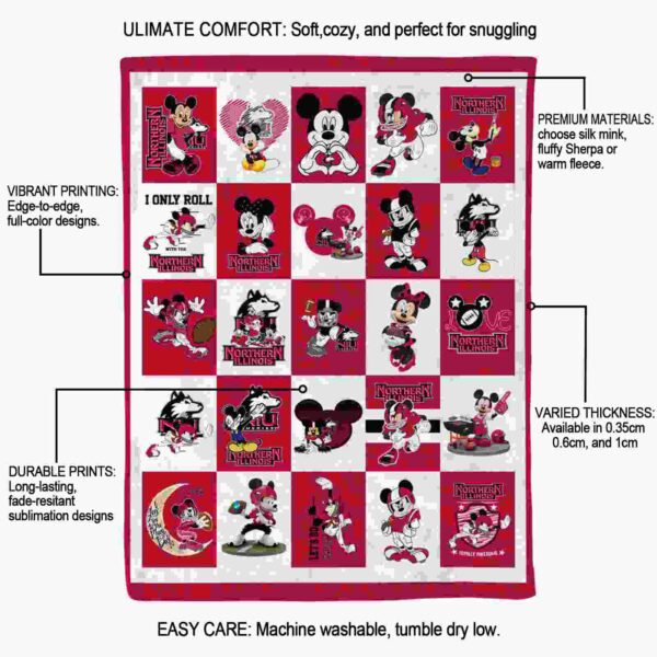 northern illinois huskies mickey minnie red white blanket new arrival