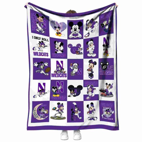 northwestern wildcats mickey minnie purple white blanket best selling