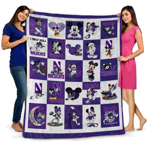 northwestern wildcats mickey minnie purple white blanket fashion forward