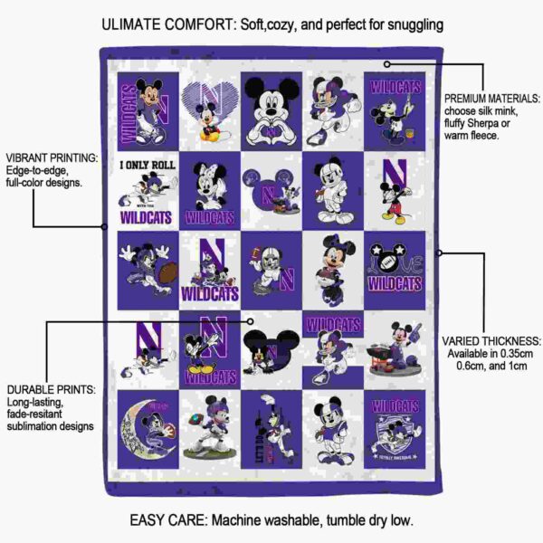 northwestern wildcats mickey minnie purple white blanket new arrival