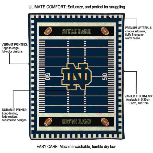 notre dame fighting irish football field navy blanket new arrival