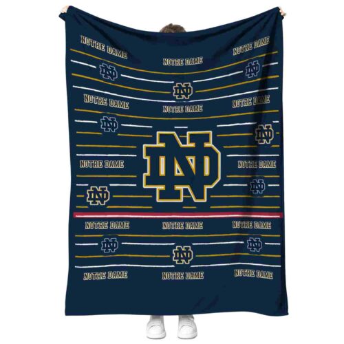 notre dame fighting irish striped pattern navy blanket best selling