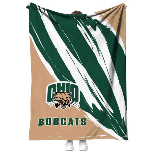 ohio bobcats brushstrokes green white blanket best selling