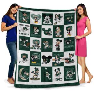 ohio bobcats mickey minnie green white blanket fashion forward
