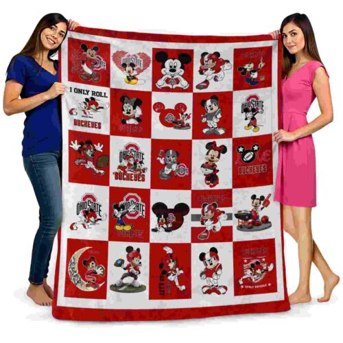 ohio state buckeyes mickey minnie scarlet white blanket fashion forward