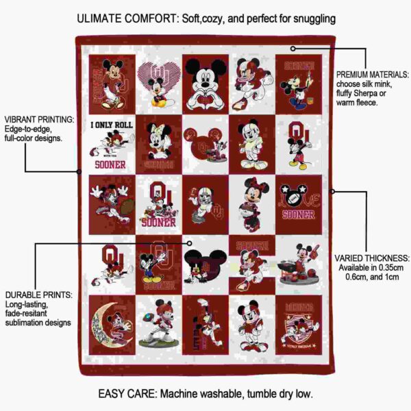 oklahoma sooners mickey minnie crimson white blanket new arrival