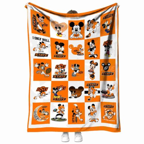 oklahoma state cowboys mickey minnie orange white blanket best selling