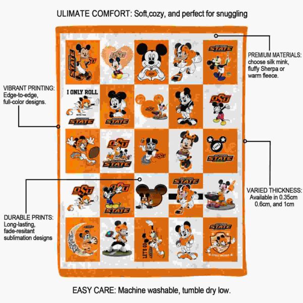 oklahoma state cowboys mickey minnie orange white blanket new arrival
