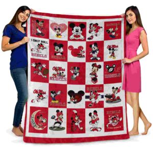ole miss rebels mickey minnie red white blanket fashion forward