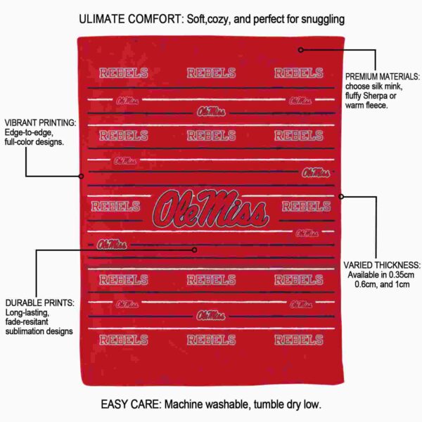 ole miss rebels striped pattern red blanket new arrival