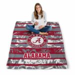 personalized alabama crimson tide floral stripes crimson white blanket best selling