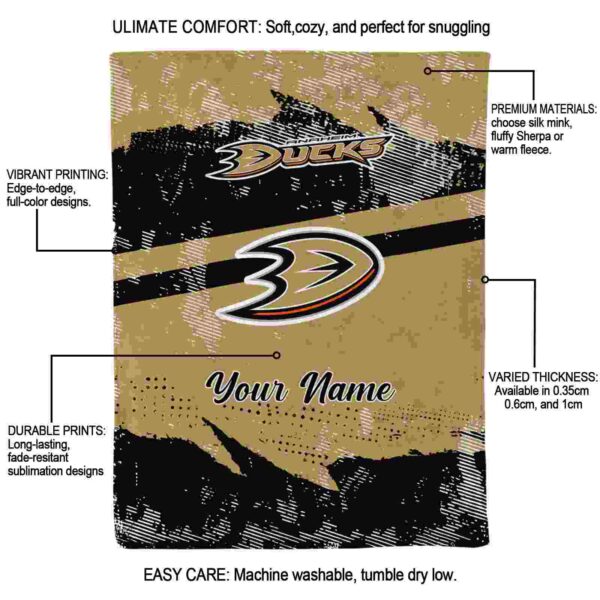 personalized anaheim ducks grunge streaks gold blanket new arrival
