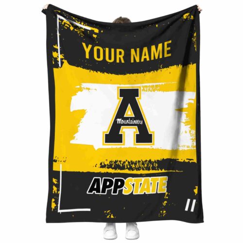 personalized appalachian state mountaineers paint strokes black white blanket best selling