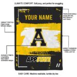 personalized appalachian state mountaineers paint strokes black white blanket best selling