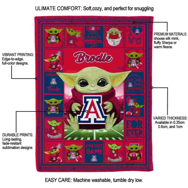 personalized arizona wildcats baby yoda red blanket new arrival