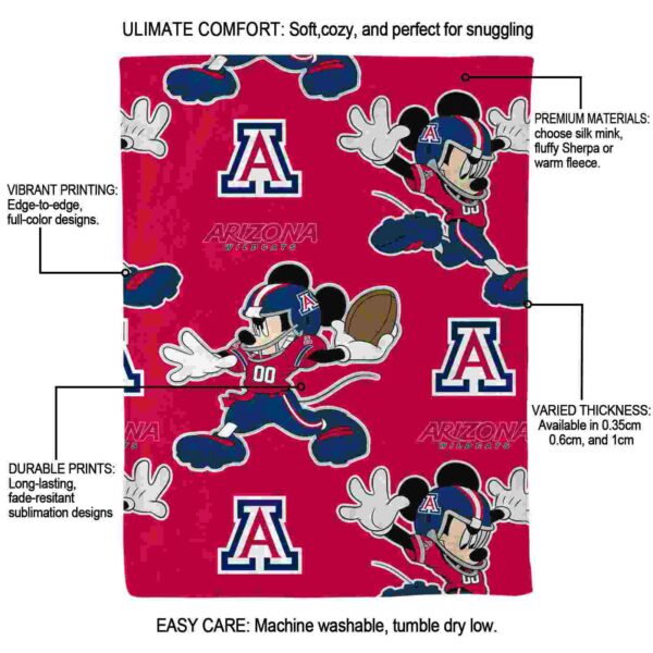 personalized arizona wildcats mickey red blanket new arrival
