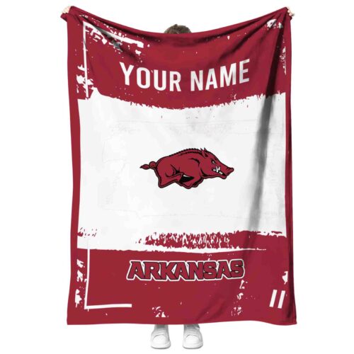 personalized arkansas razorbacks paint strokes red white blanket best selling