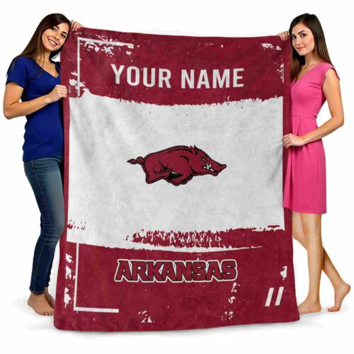 personalized arkansas razorbacks paint strokes red white blanket fashion forward