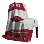 personalized arkansas razorbacks paint strokes red white blanket best selling
