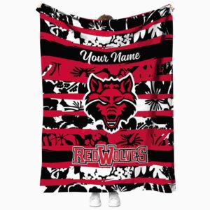personalized arkansas state red wolves floral stripes scarlet white blanket best selling