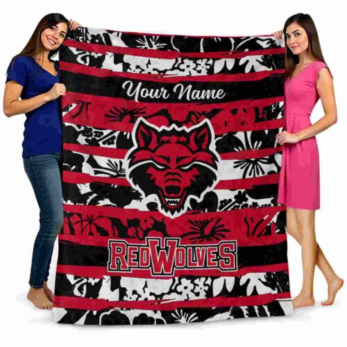 personalized arkansas state red wolves floral stripes scarlet white blanket fashion forward